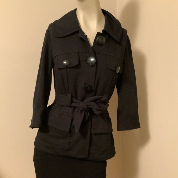 Black Button Up trendy Coat - Picture 1 of 3